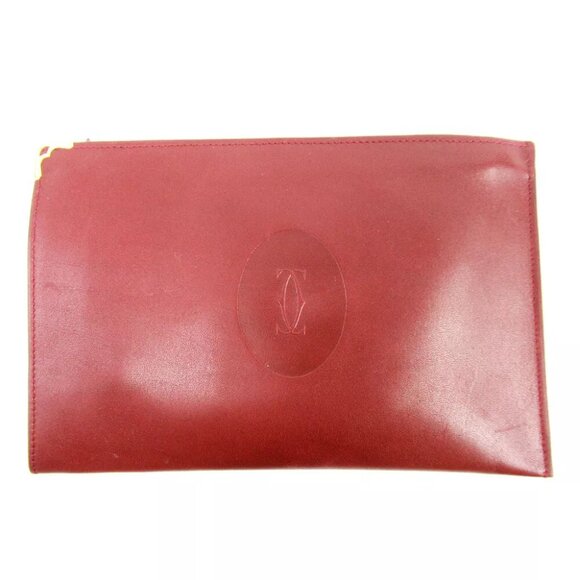Authentic Cartier Pouch Must Line Bordeaux Leather